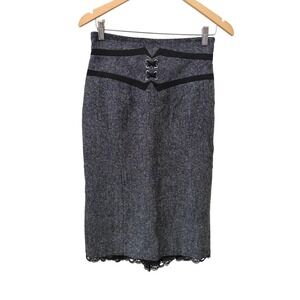 Worthington Gray Tweed Lace-Up Corset Waist Pencil Skirt with Lace Hem Size 4